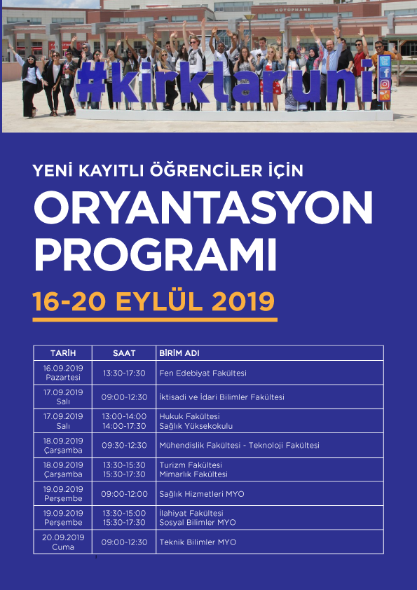 Yeni Kayıtlı Öğrenciler İçin Oryantasyon Programı Düzenlenecek