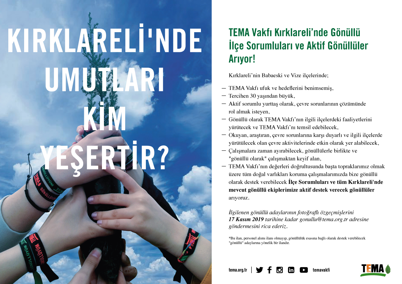 TEMA Vakfı Kırklareli’nde gönüllü arıyor