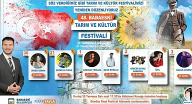 Babaeski Tarım ve Kültür Festivali 30 Temmuz'da Başlıyor