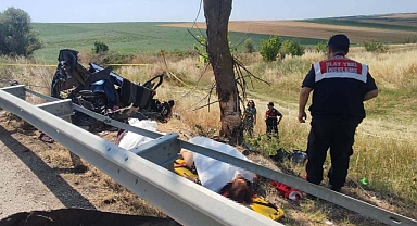 Edirne'de otomobil, ağaca çarptı; 2'si çocuk 5 ölü, 1 yaralı