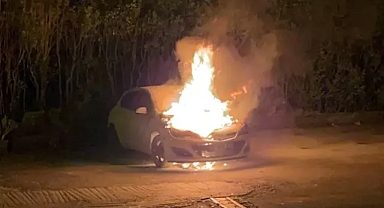 Park halindeki otomobil alev alev yandı