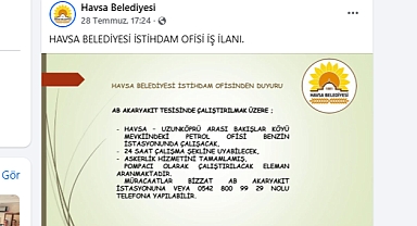 Havsa Belediyesi'nden İş Arayanlara Büyük Destek!