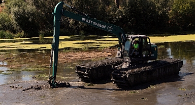 Edirne'de kuraklık nedeniyle otla kaplanan Tunca Nehri temizleniyor