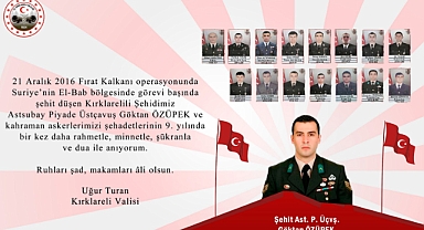 Kırklareli Valisi Turan, Şehit Göktan Özüpek’i Şehadetinin 9. Yılında Andı