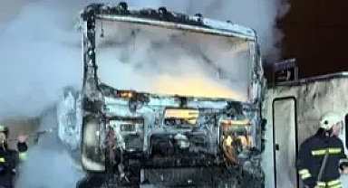 Park halindeki beton pompa aracı yandı