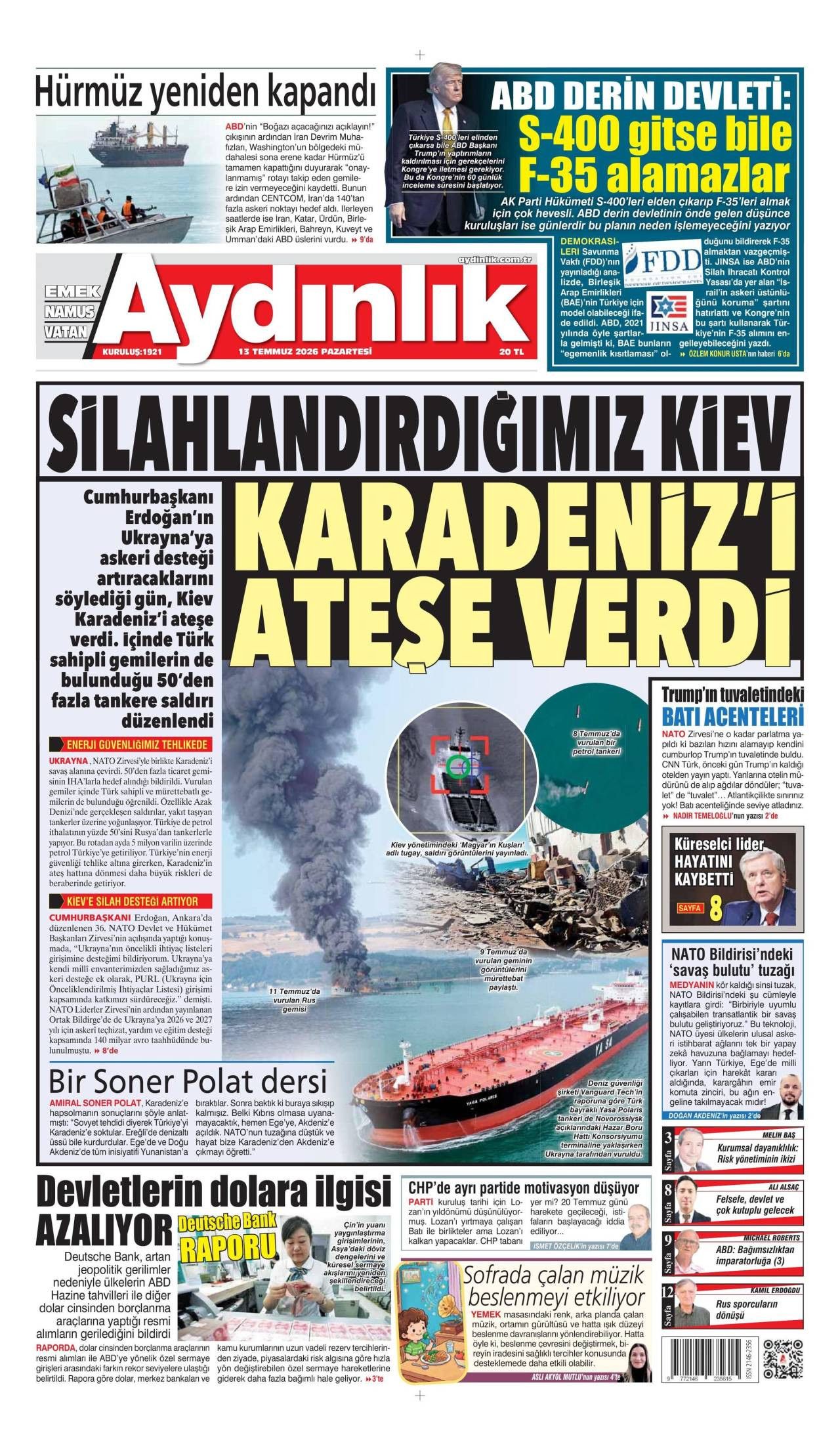 Aydınlık Gazetesi Gazete Manşeti